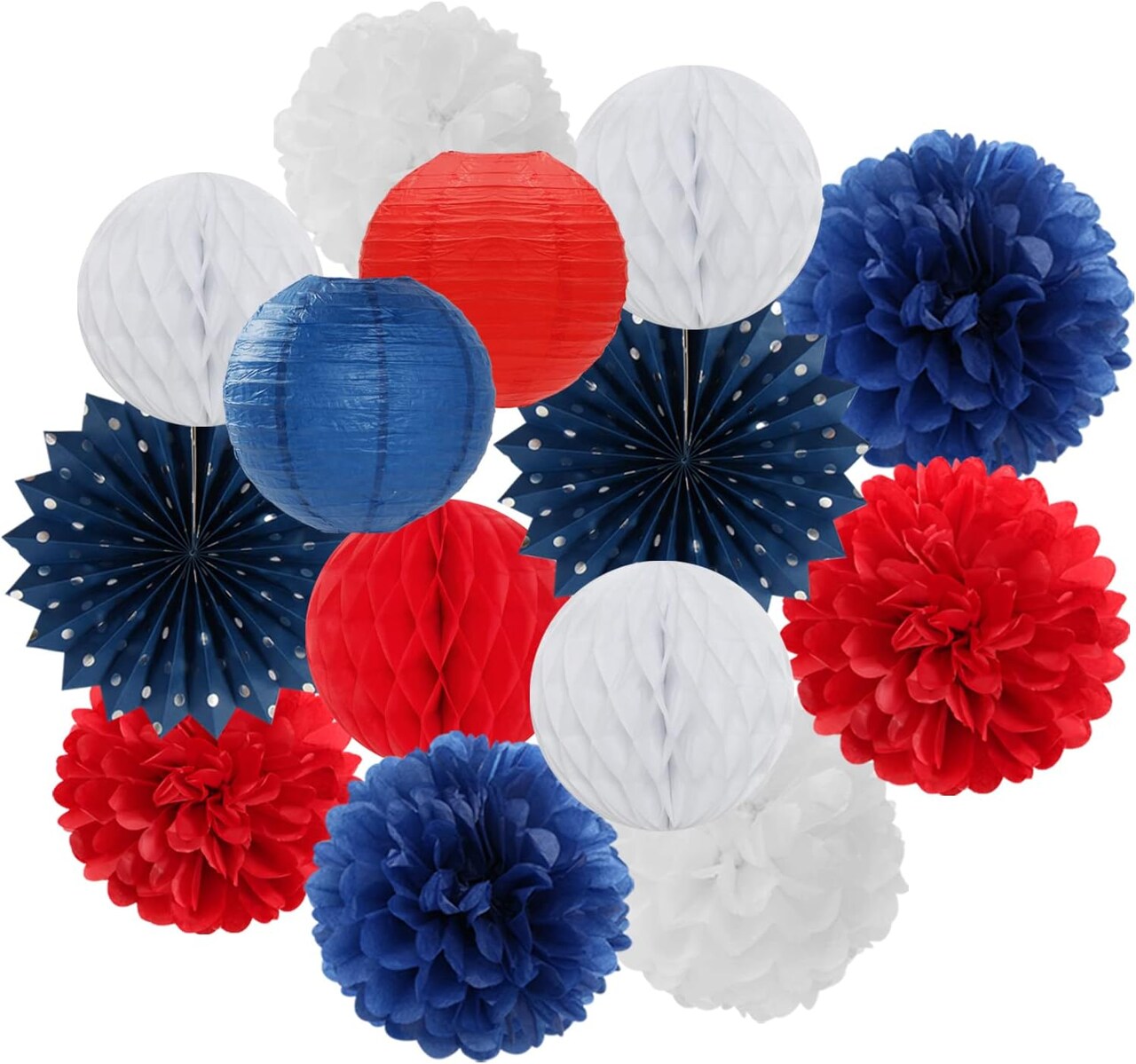 Fourth-4th of July-Imemorial Party-Decorations Lanterns - 14pcs (Navy-Blue Red-White)